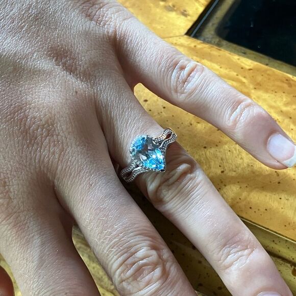 Natural Sky Blue Topaz Sterling Silver Ring Size 8 - Picture 4 of 9